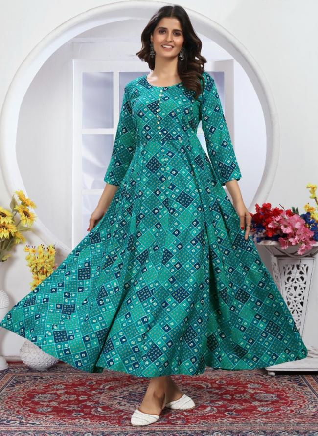 Chnaderi Sky Blue Daily Wear Printed Readymade Long Kurti 